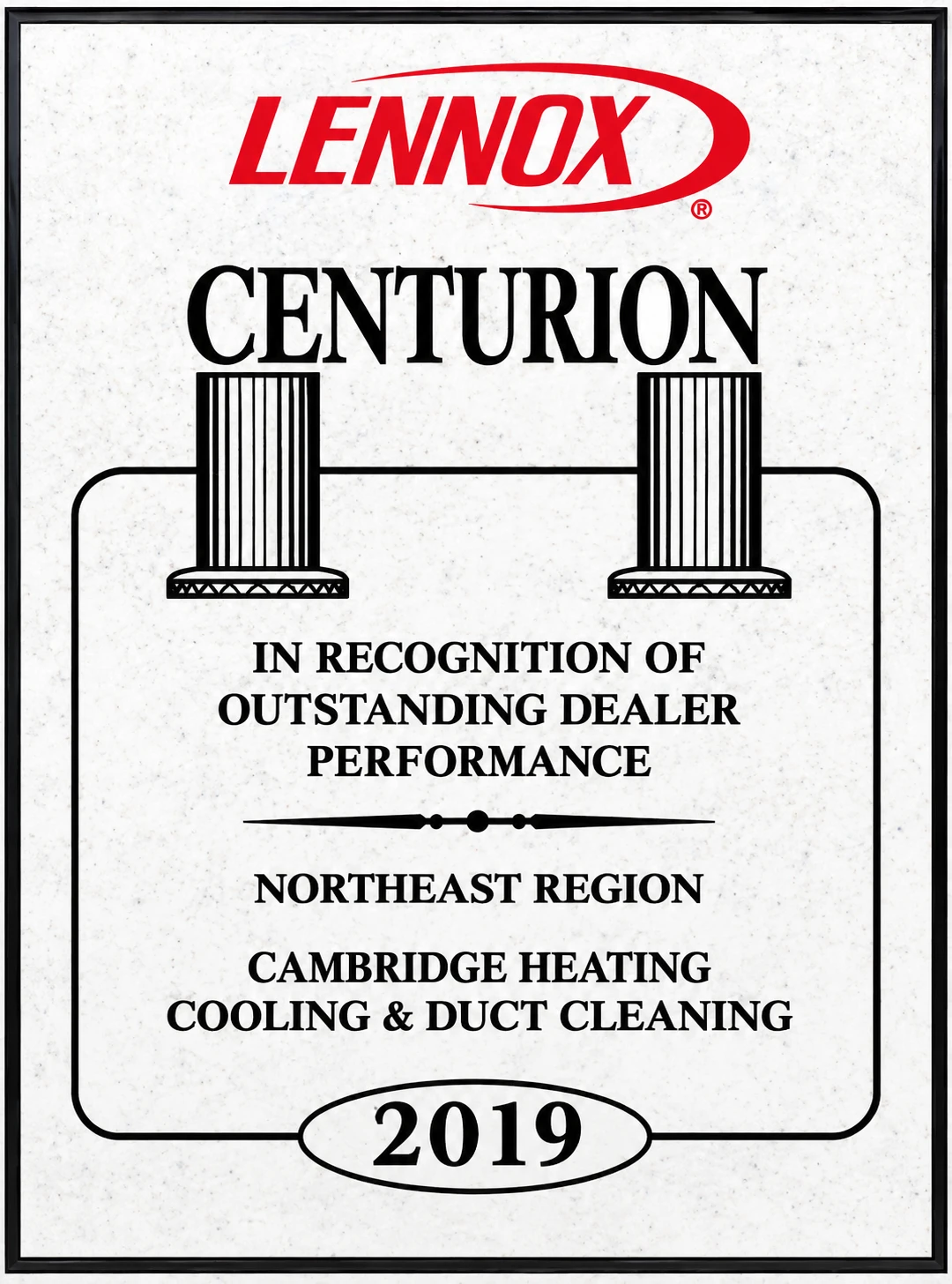 Original Lennox Centurion Award certificate