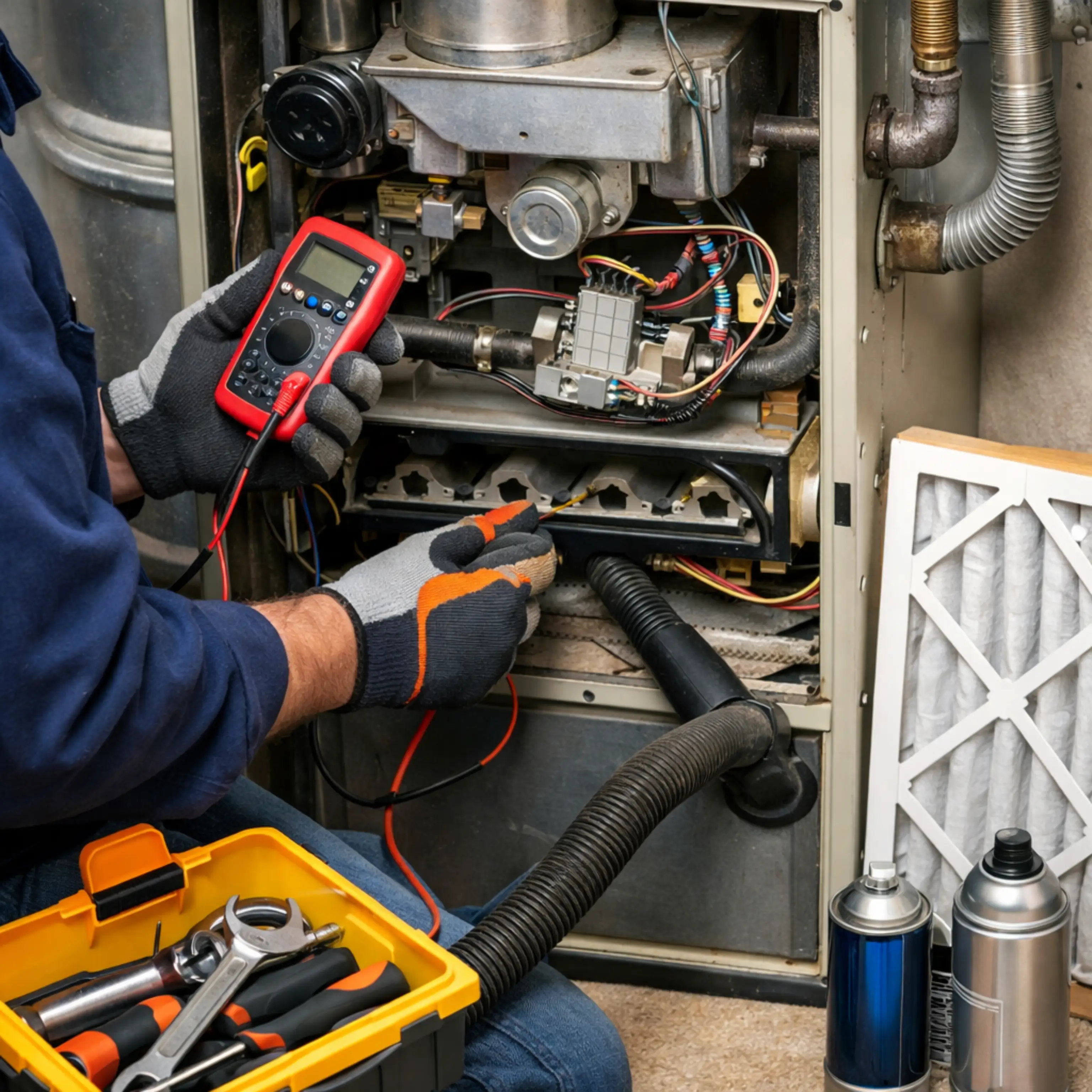 Technician working on a furnace