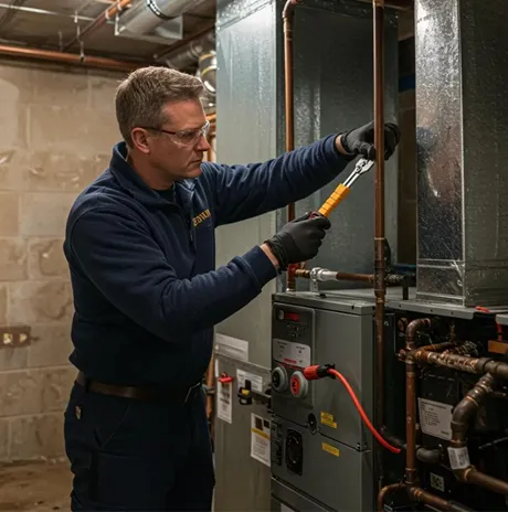 Technician working on a furnace